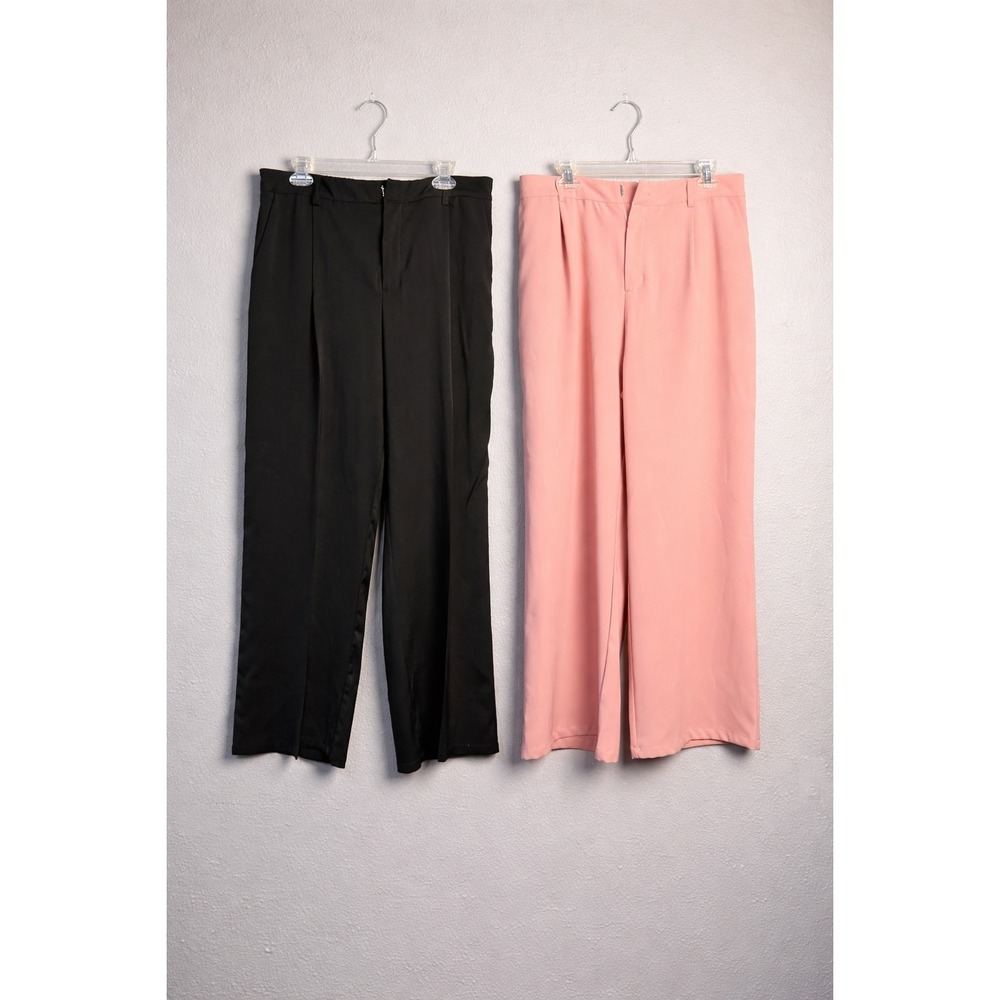 2 Pretty Garden Wide Leg Trousers Bundle XL Black Pink High Waist Pleated Pants